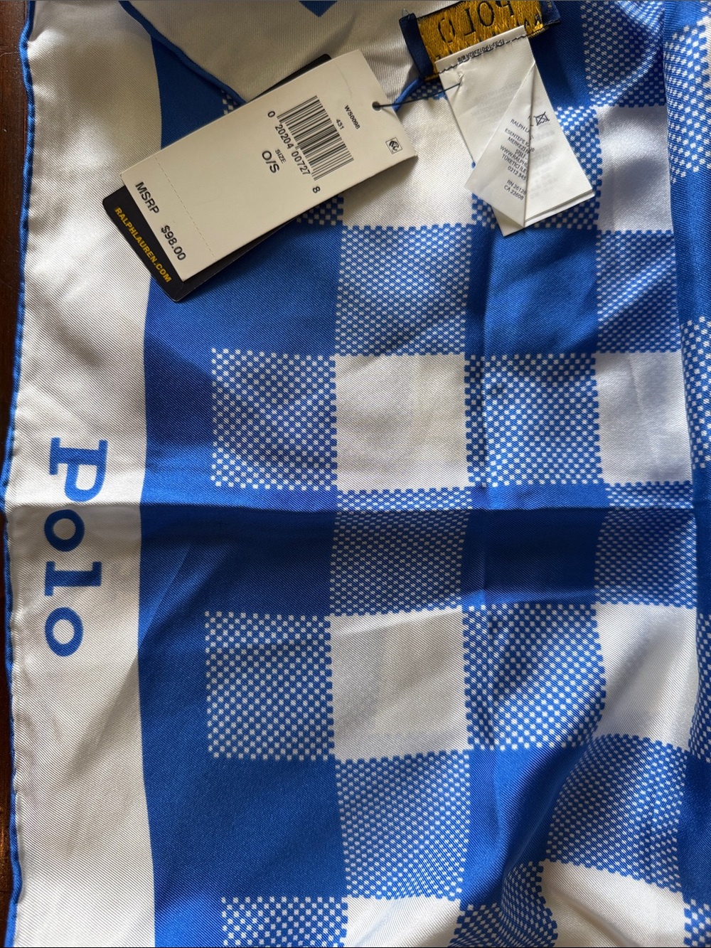Polo by Ralph Lauren Blue and White Checked Silk Scarf